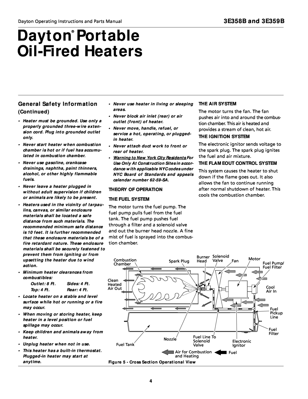 Dayton specifications General Safety Information, Dayton Portable Oil-FiredHeaters, 3E358B and 3E359B, Continued 