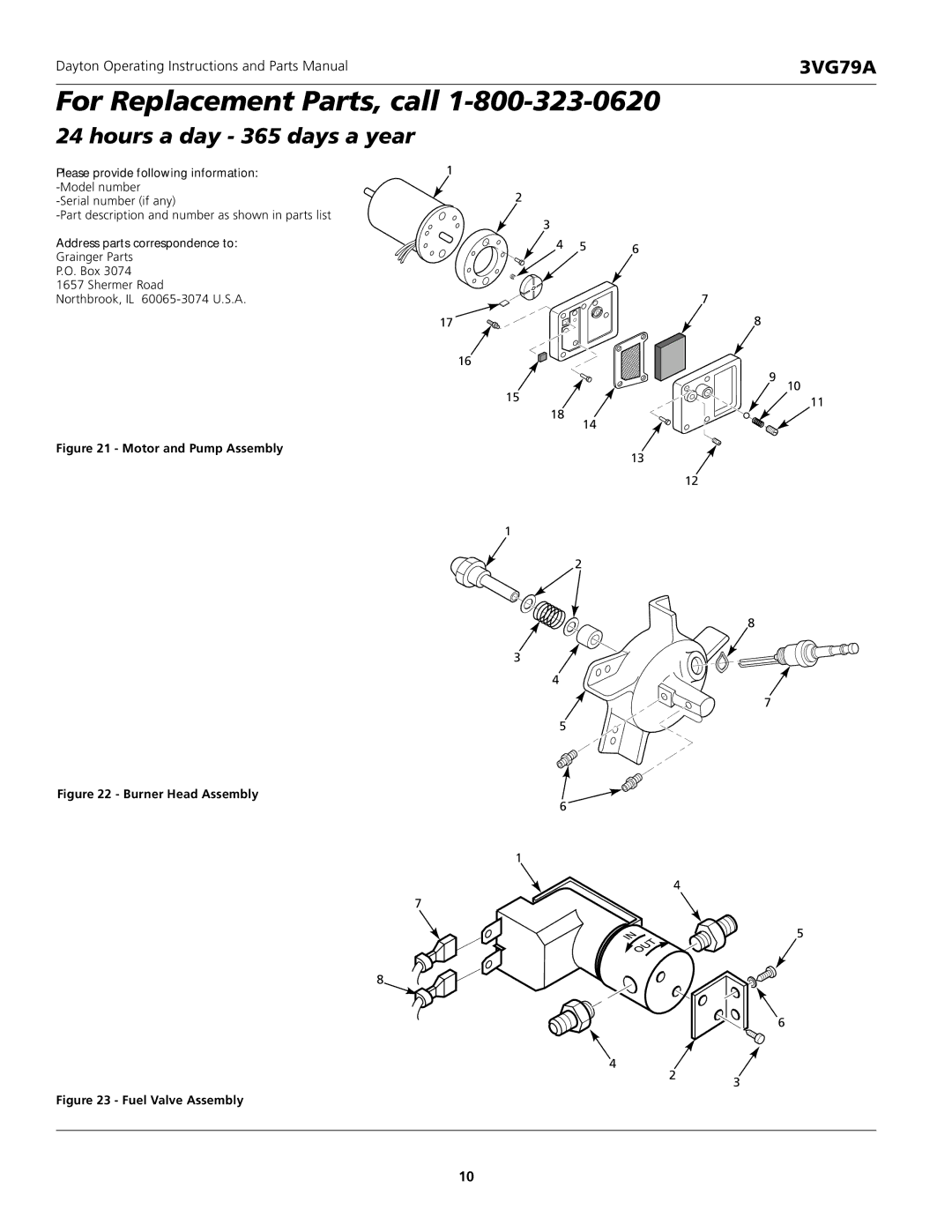 Dayton 3VG79A specifications For Replacement Parts, call 