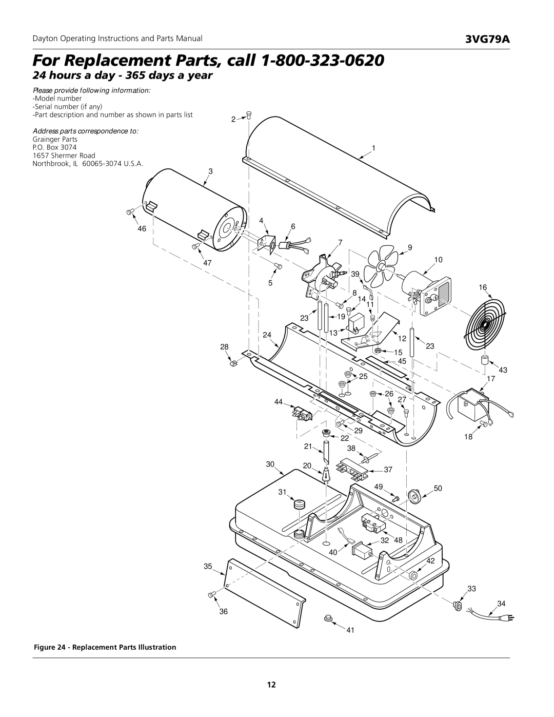 Dayton 3VG79A specifications Hours a day 365 days a year 