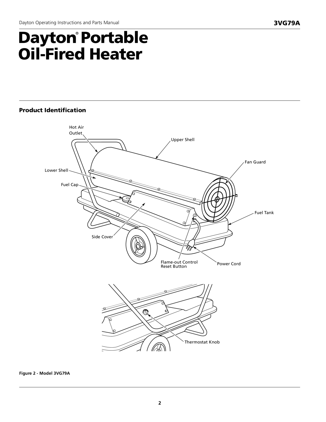 Dayton 3VG79A specifications Dayton Portable Oil-Fired Heater, Product Identification 