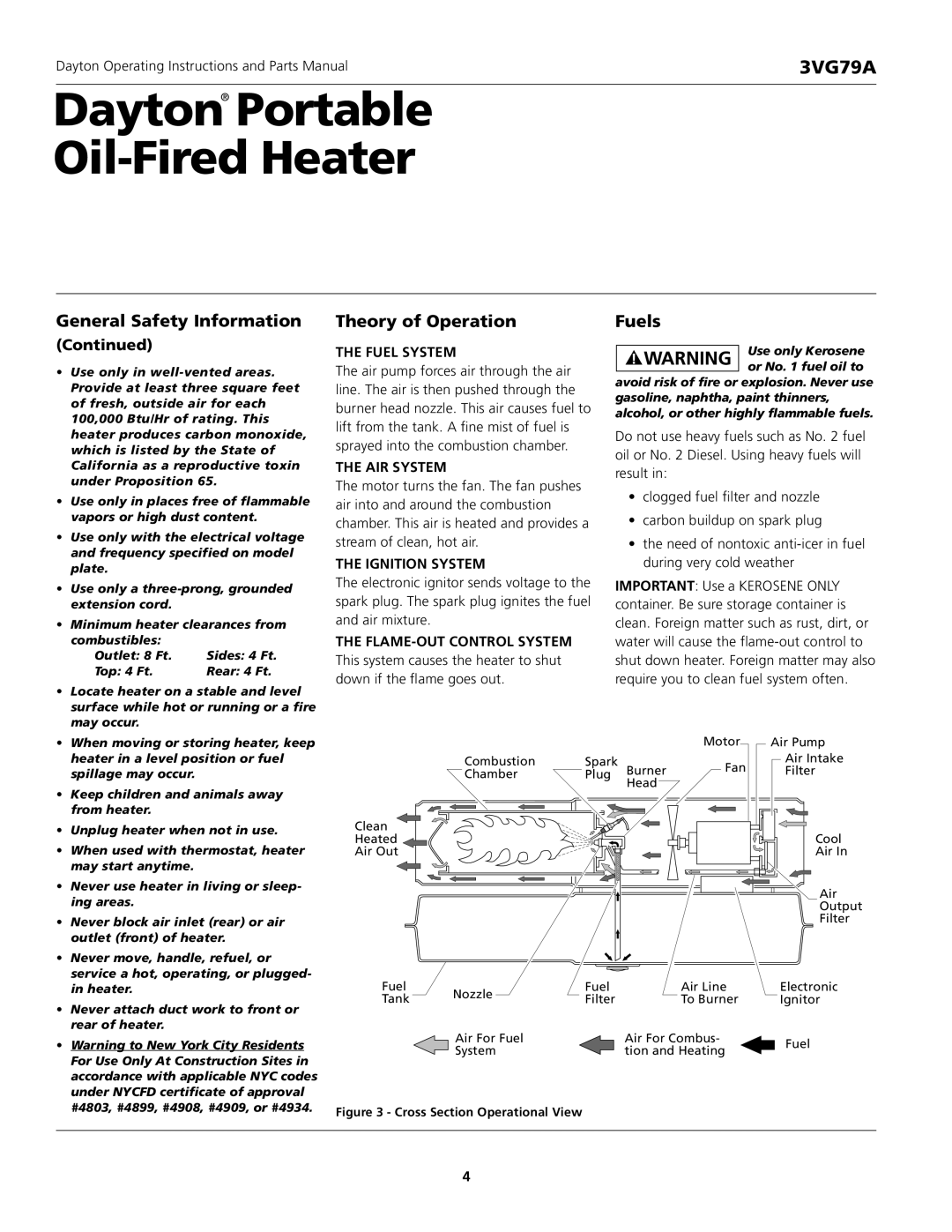 Dayton 3VG79A specifications Theory of Operation, Fuels 