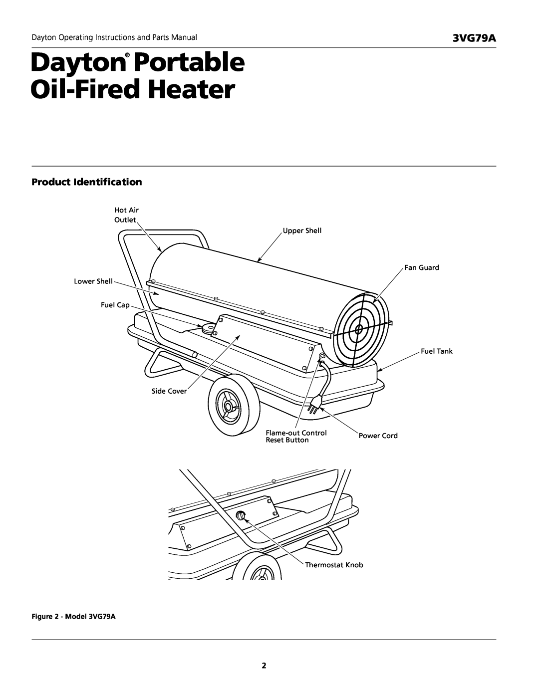 Dayton specifications Dayton Portable Oil-FiredHeater, Product Identification, Model 3VG79A 