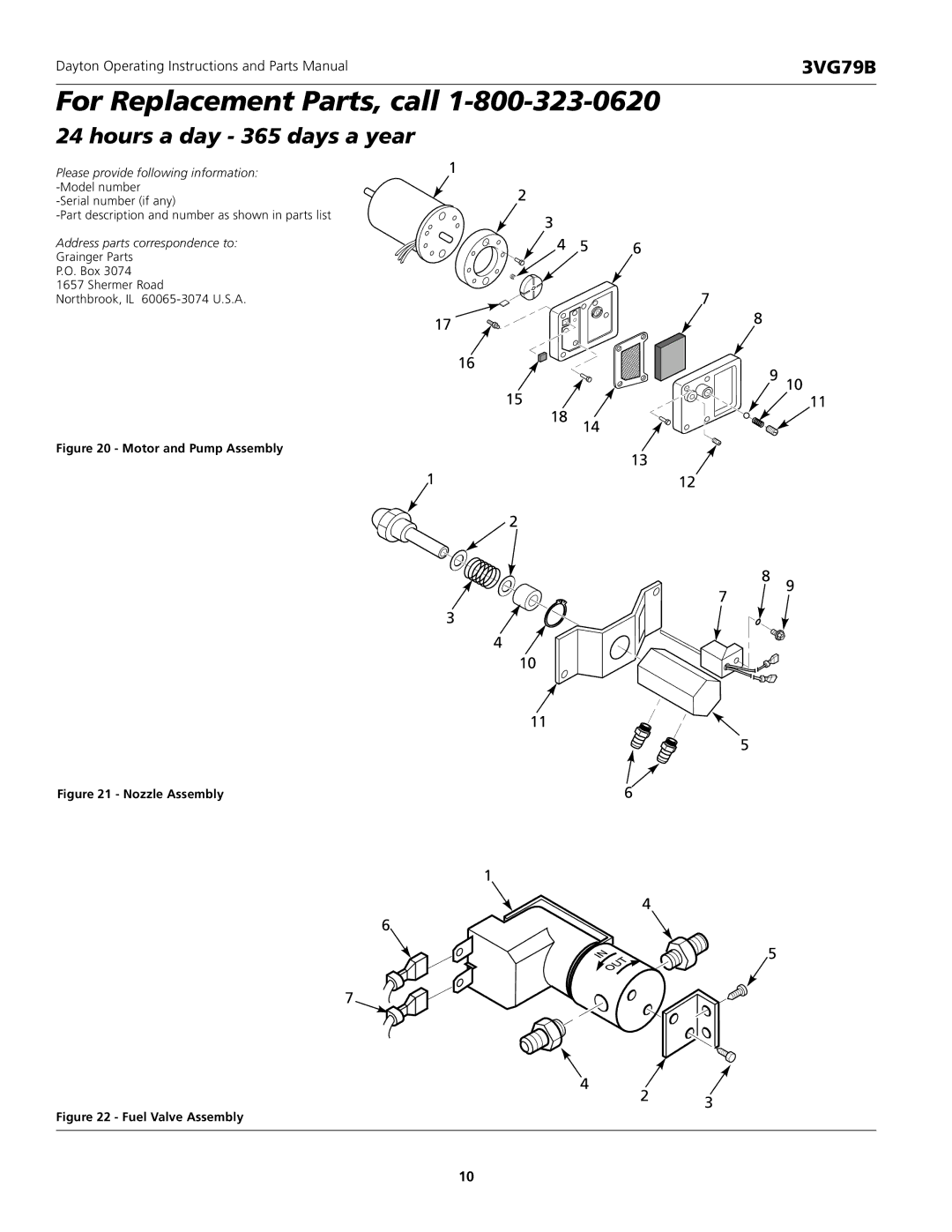 Dayton 3VG79B operating instructions For Replacement Parts, call 