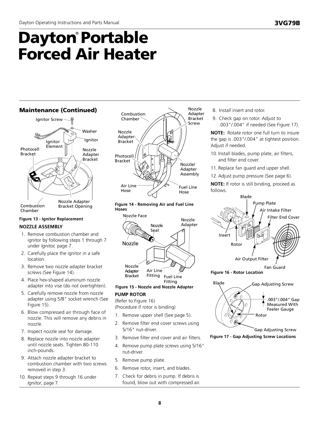 Dayton 3VG79B operating instructions Nozzle Assembly, Pump Rotor 