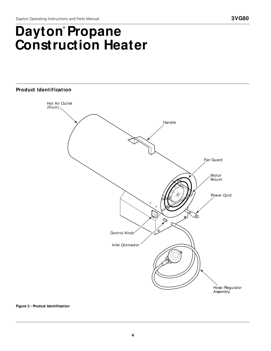 Dayton 3VG80 instruction manual Product Identification 