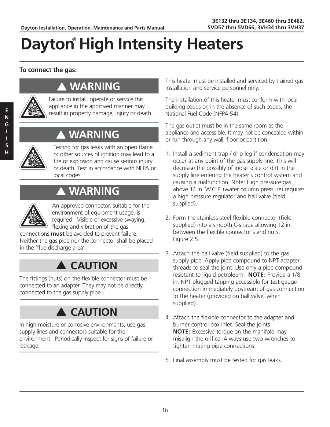 Dayton 5VD57, 3VH34, 3VH37 Failure to install, operate or service this, Appliance in the approved manner may, Local codes 