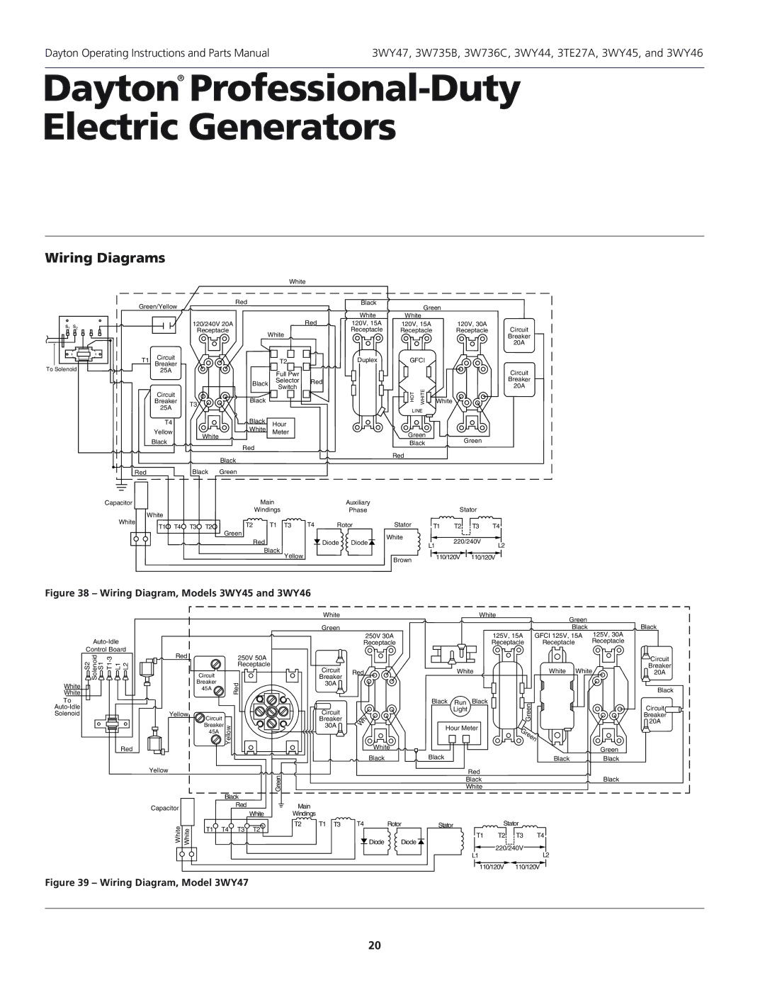 Dayton 3WY47 installation instructions Wiring Diagram, Models 3WY45 and 3WY46 