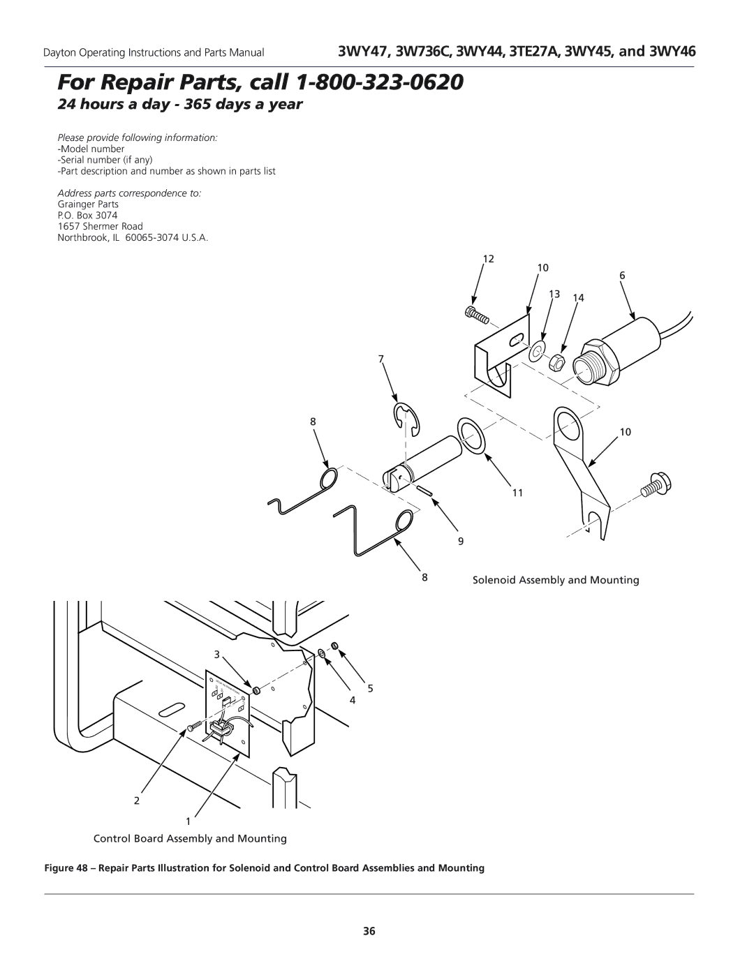 Dayton installation instructions 3WY47, 3W736C, 3WY44, 3TE27A, 3WY45, and 3WY46 