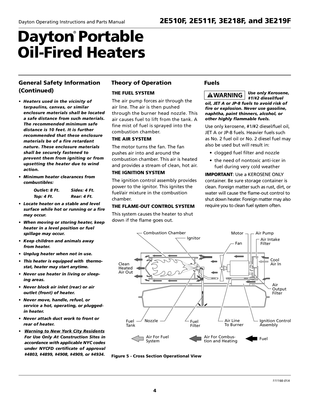 Dayton 5S1792 specifications General Safety Information Theory of Operation Fuels 