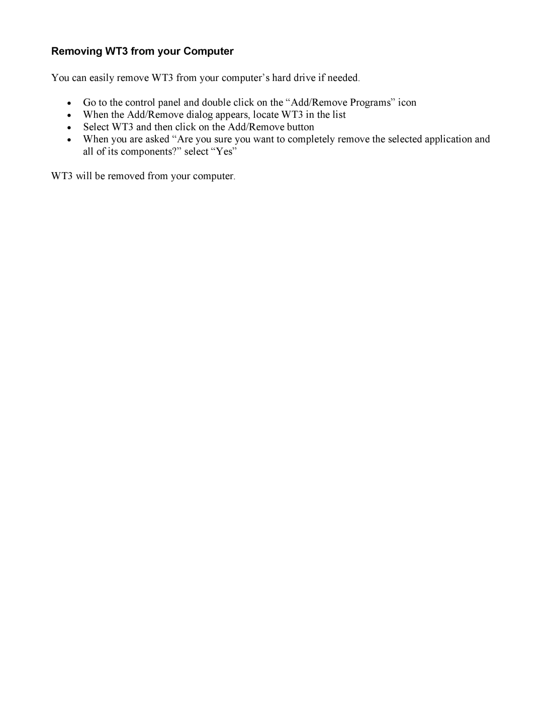 Dayton manual Removing WT3 from your Computer 