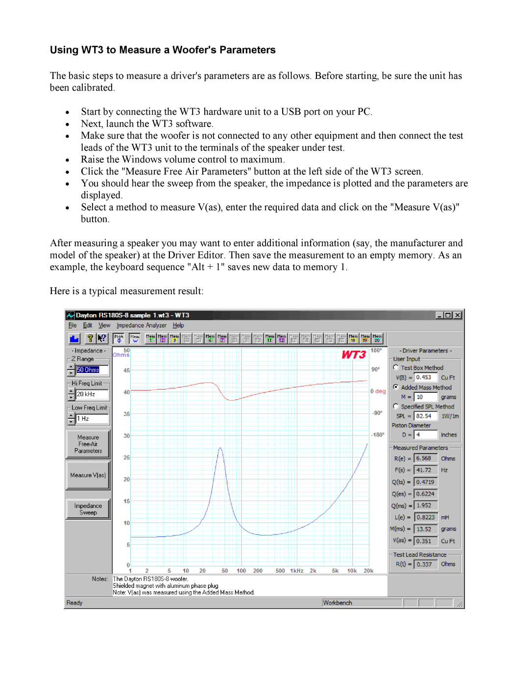 Dayton manual Using WT3 to Measure a Woofers Parameters 