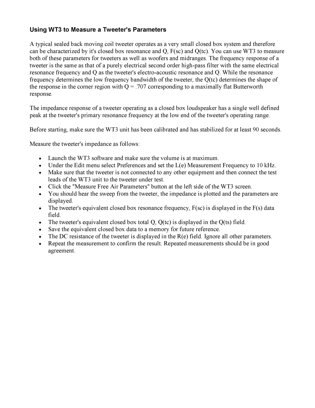 Dayton manual Using WT3 to Measure a Tweeters Parameters 