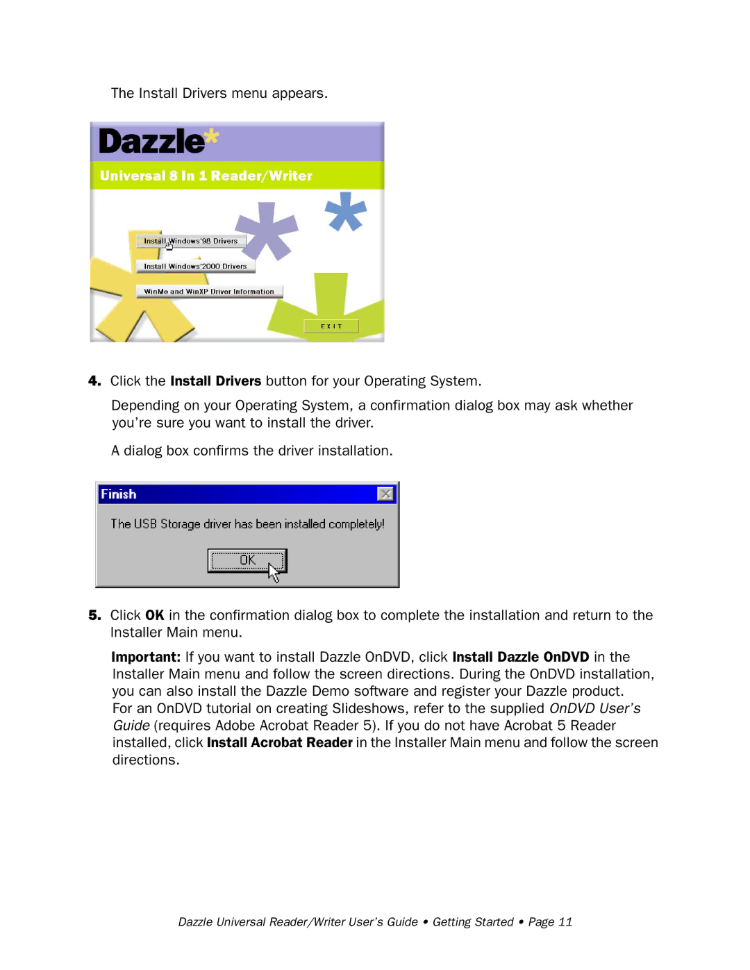 Dazzle Multimedia None manual Dazzle Universal Reader/Writer User’s Guide Getting Started 