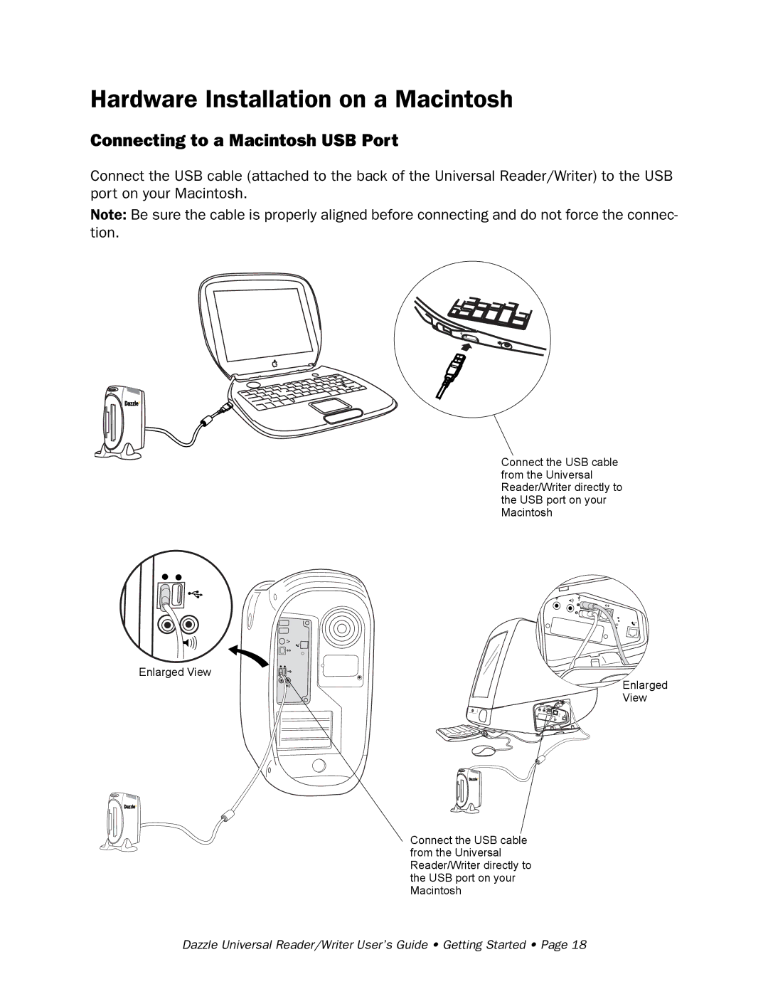 Dazzle Multimedia None manual Hardware Installation on a Macintosh, Connecting to a Macintosh USB Port 