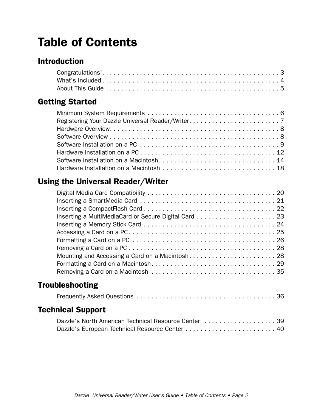 Dazzle Multimedia None manual Table of Contents 