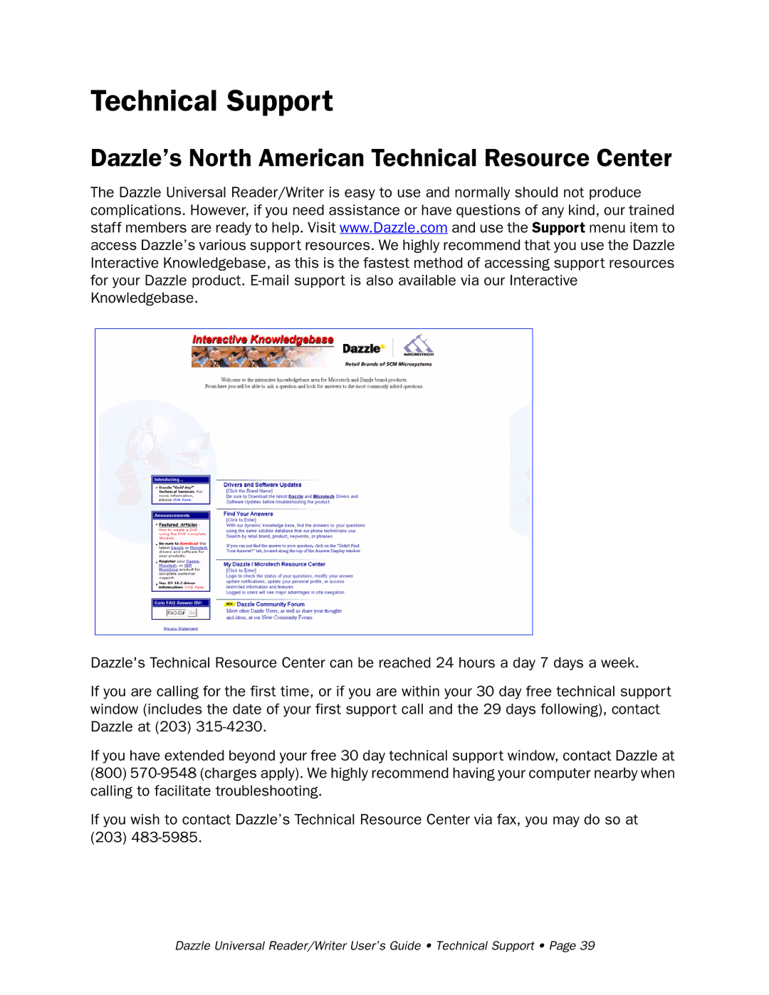 Dazzle Multimedia None manual Technical Support, Dazzle’s North American Technical Resource Center 