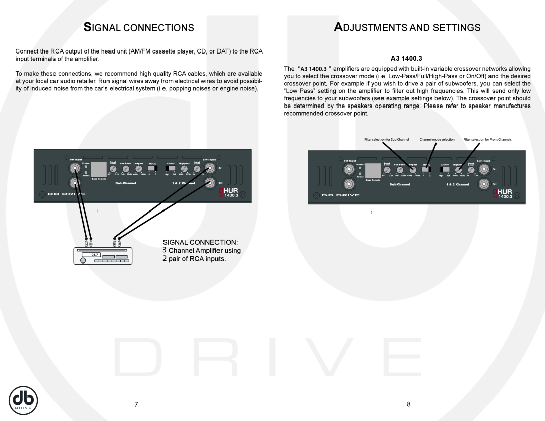 DB Drive A3 1400.3, 3 CHANNEL AMPLIFIER specifications 