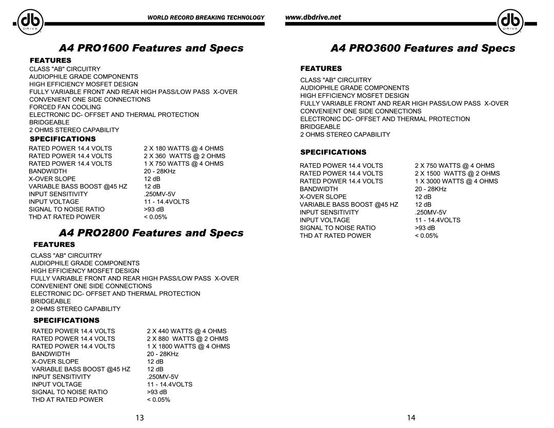 DB Drive A4 PRO3600, A4 PRO2800, A4 2400D, db Drive, A4 PRO1600, A4 4100, AR 1800D, A4 4200 manual 