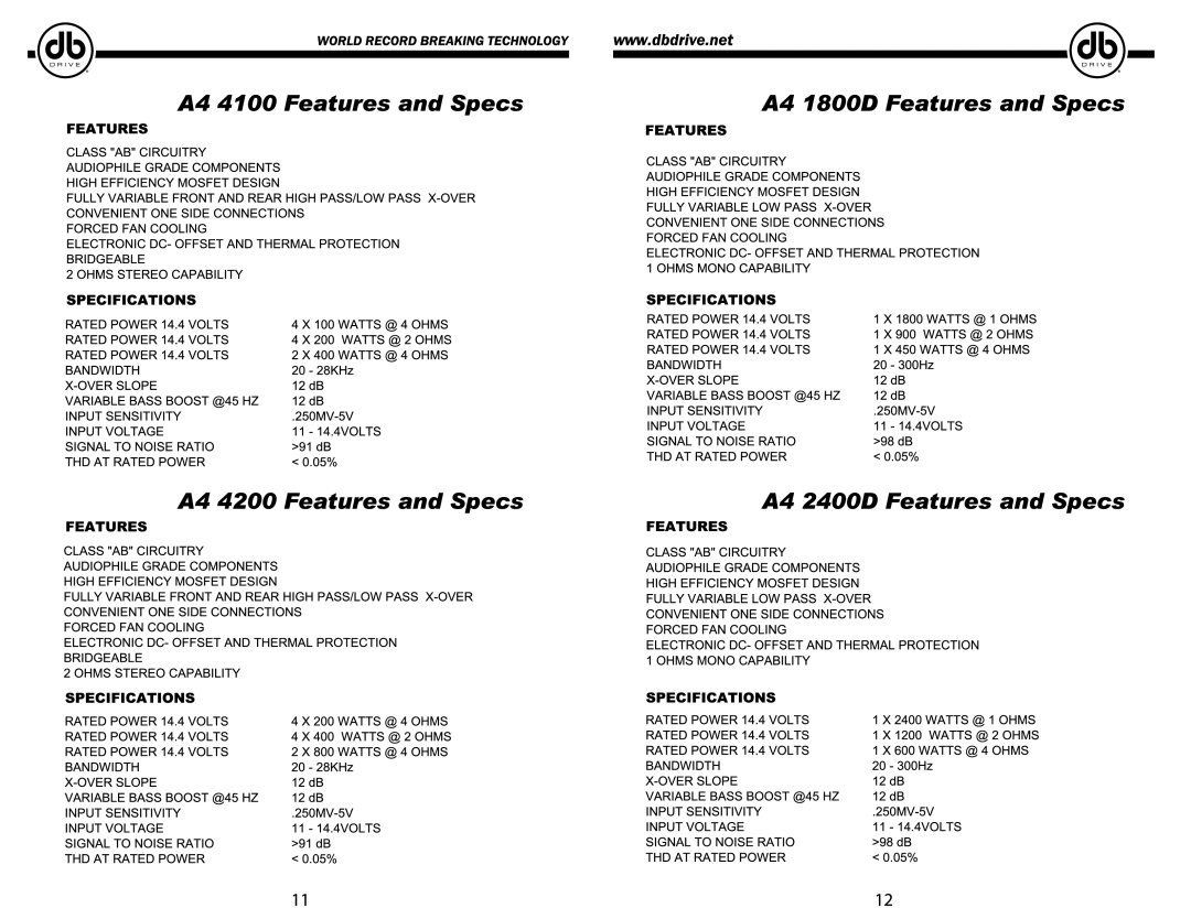 DB Drive A4 4200, A4 PRO3600, A4 PRO2800, A4 2400D, db Drive, A4 PRO1600, A4 4100, AR 1800D manual 