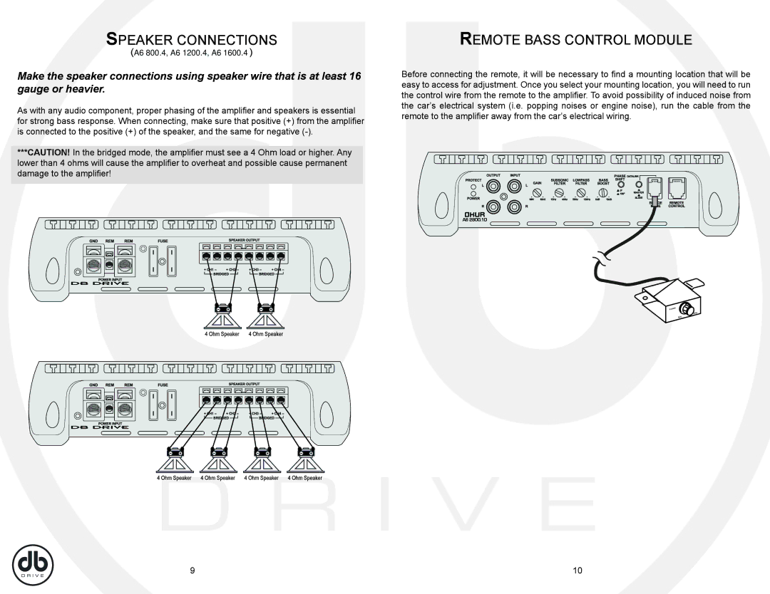 DB Drive A6 1600.4, A6 2800.1D, A6 1600.1D, A6 1900.1D, DKUR Amplifiers specifications A6 800.4, A6 1200.4, A6 