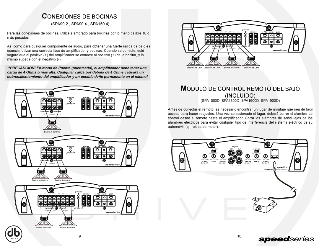 DB Drive SPA150.4, SPA90.4, SPA1600D, SPA90.2, SPA1000D, SPA1900D, SPA1300D Modulo DE Control Remoto DEL Bajo Incluido 