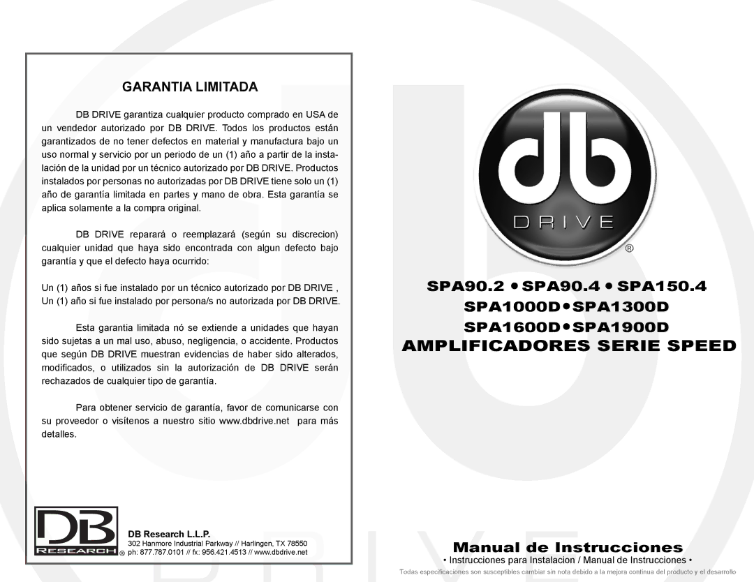 DB Drive SPA1600D, SPA150.4, SPA90.4, SPA90.2, SPA1000D, SPA1900D, SPA1300D instruction manual Amplificadores Serie Speed 