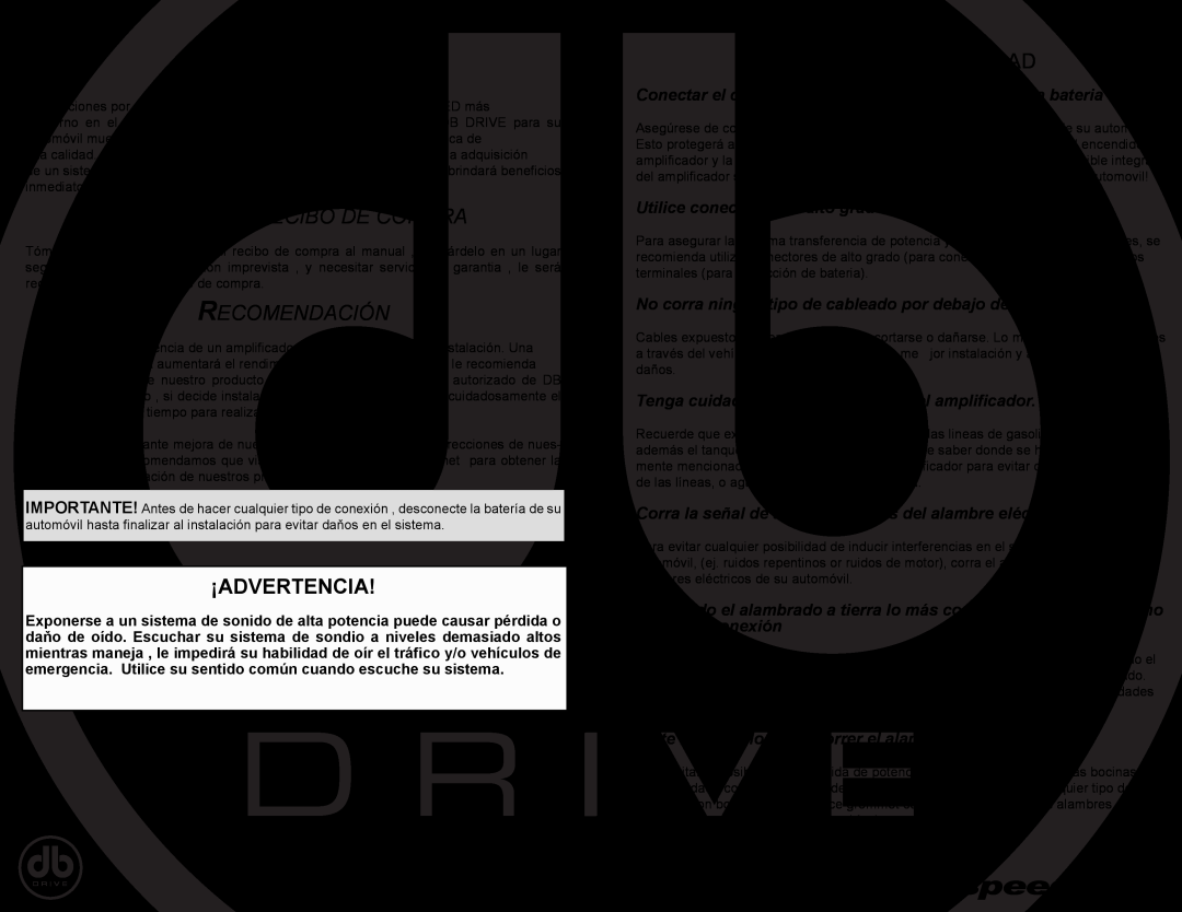 DB Drive SPA90.2, SPA150.4 Introducción, Guarde Su Recibo De Compra, Recomendación, ¡Advertencia, Medidas De Seguridad 