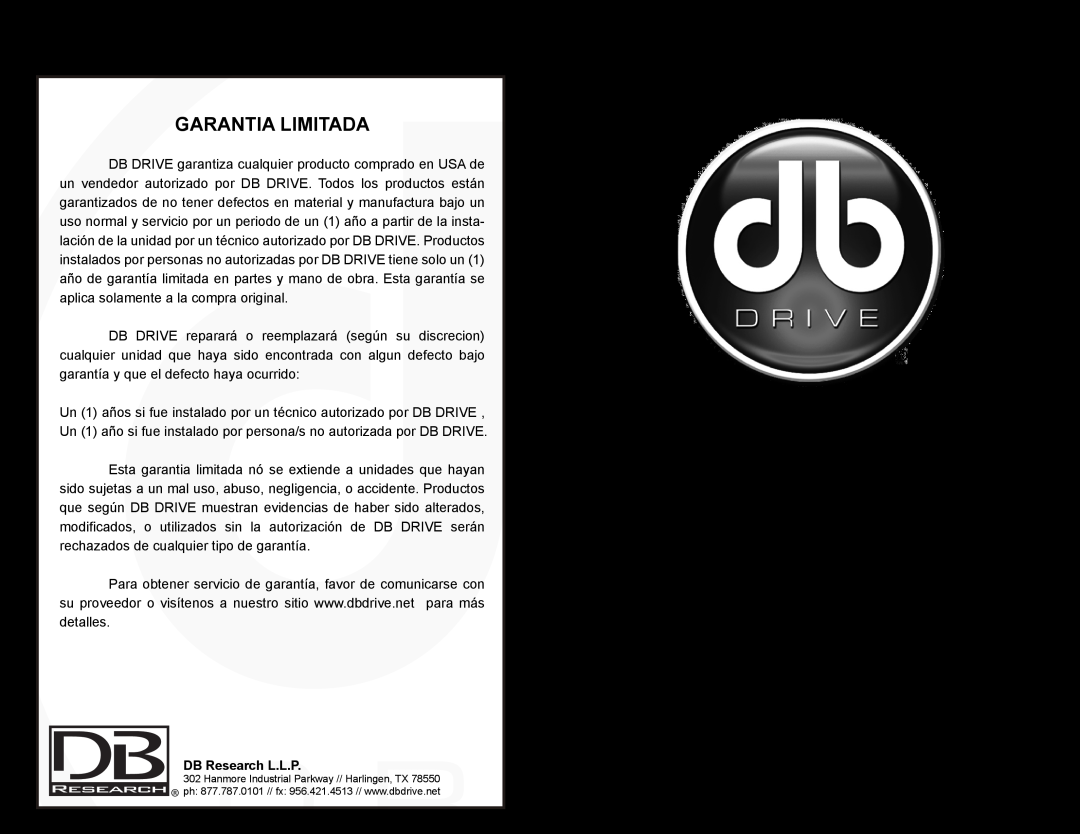 DB Drive SPA1600D, SPA150.4 Garantia Limitada, Manual de Instrucciones, Amplificadores Serie Speed, DB Research L.L.P 