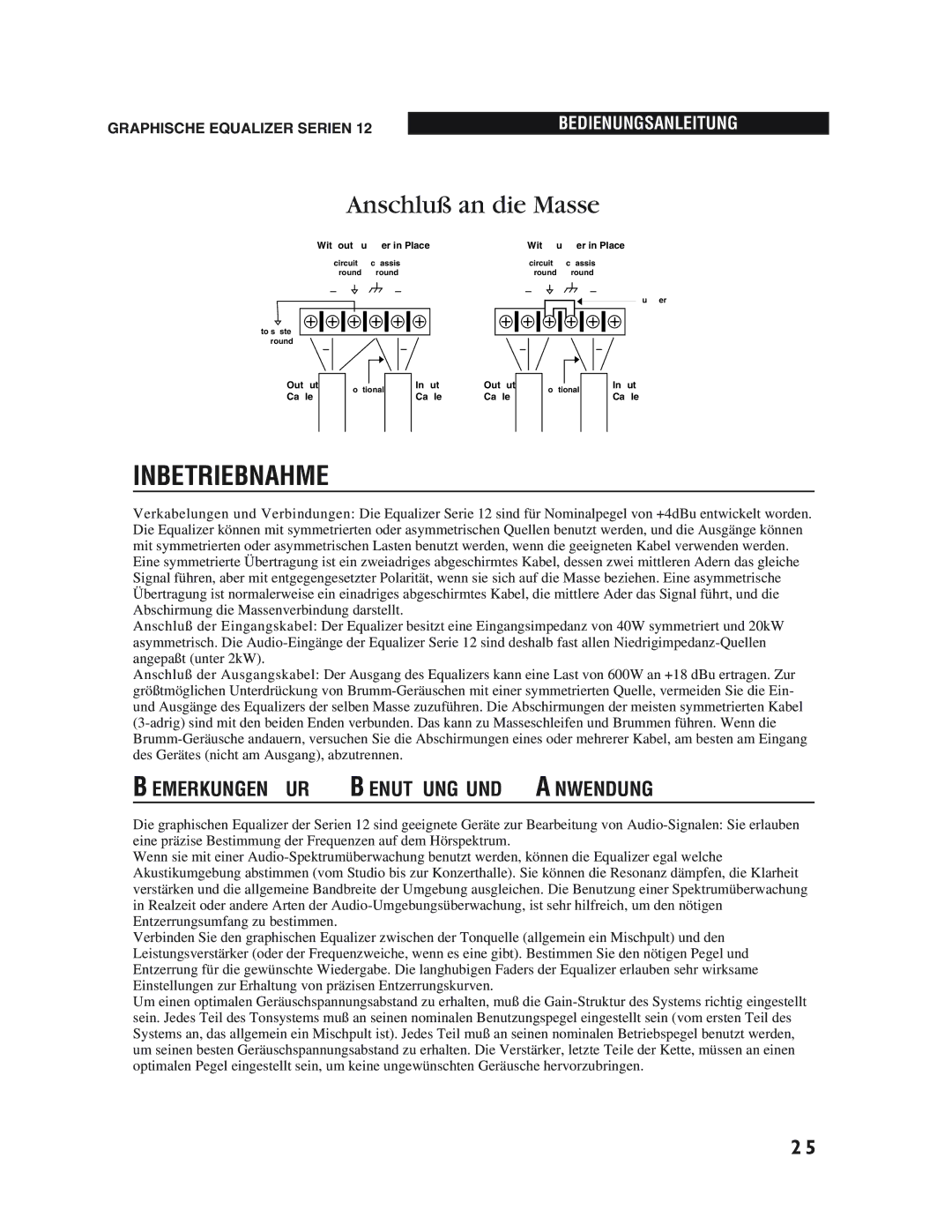 dbx Pro 12 Series operation manual Inbetriebnahme, Bemerkungen ZUR Benutzung UND Anwendung 