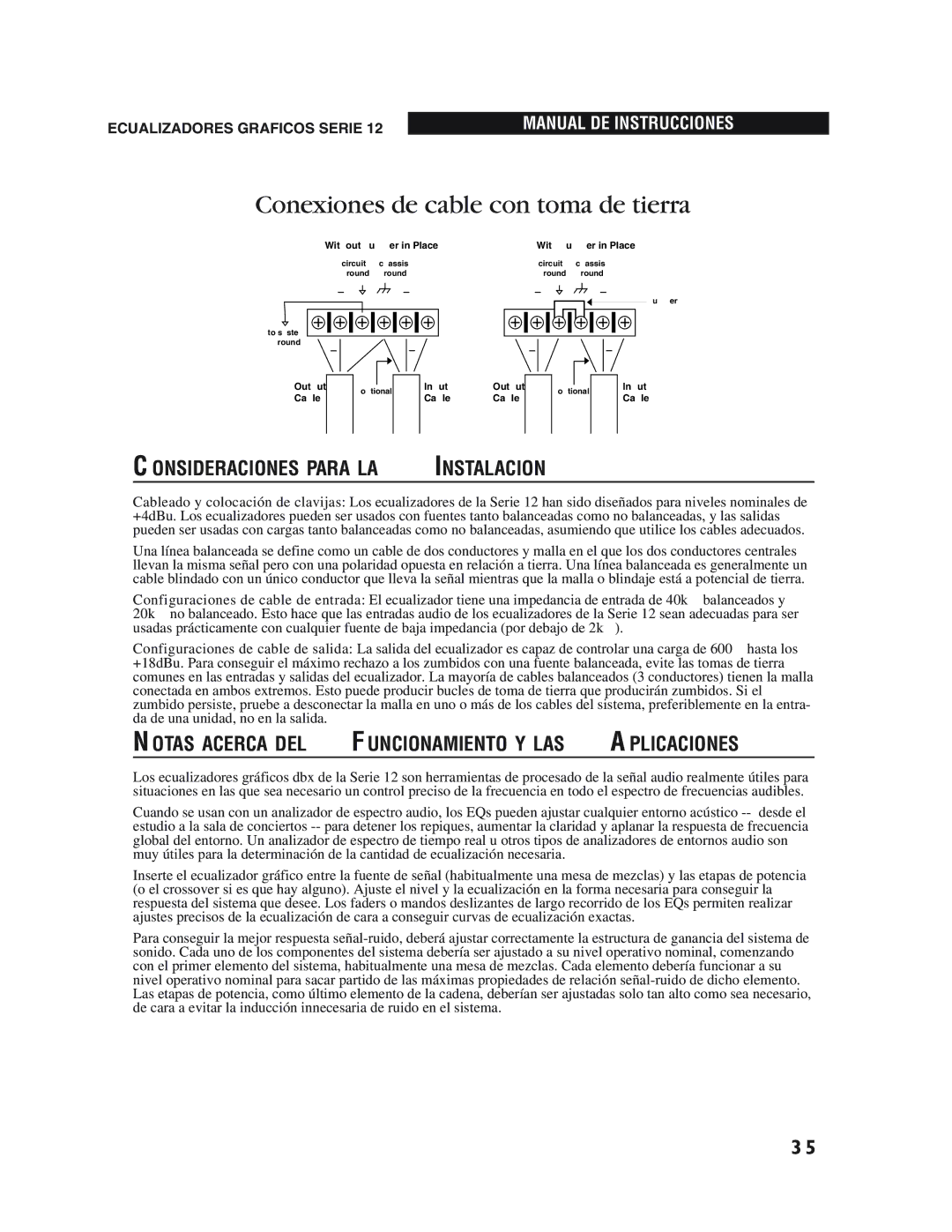 dbx Pro 12 Series operation manual Consideraciones Para LA Instalacion, Notas Acerca DEL Funcionamiento Y LAS Aplicaciones 