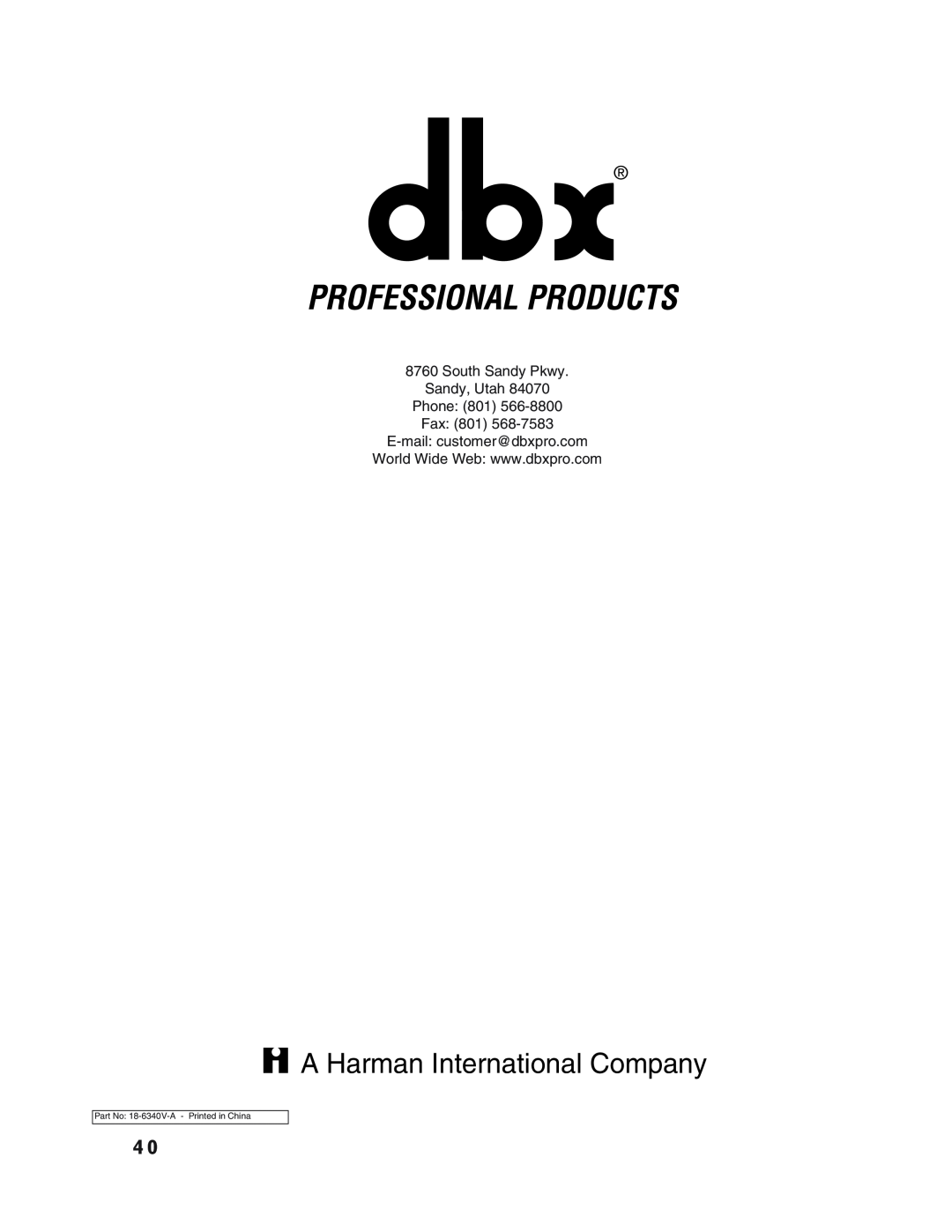 dbx Pro 12 Series operation manual A Harman International Company, South Sandy Pkwy Sandy, Utah Phone 