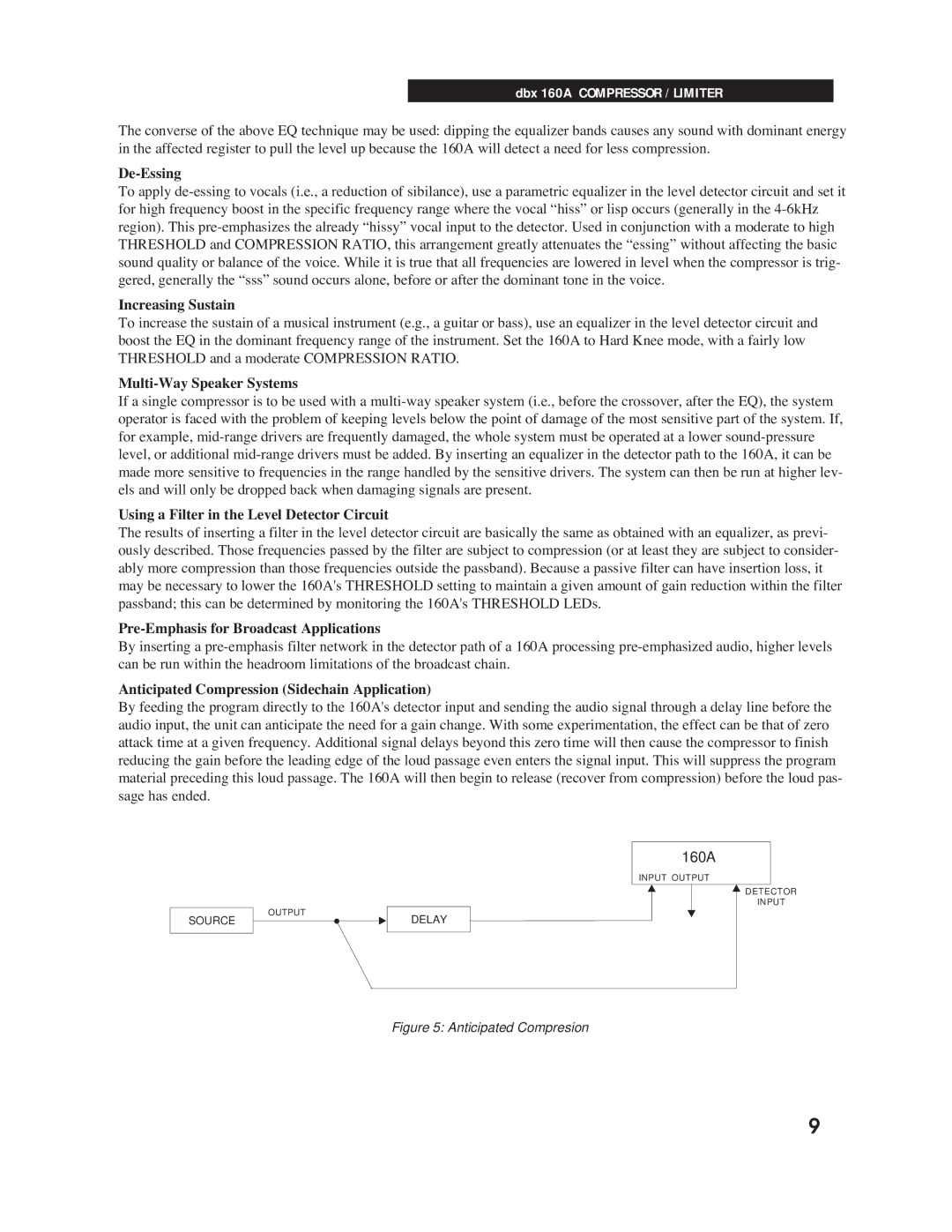 dbx Pro 160A manual De-Essing, Increasing Sustain, Multi-Way Speaker Systems, Using a Filter in the Level Detector Circuit 