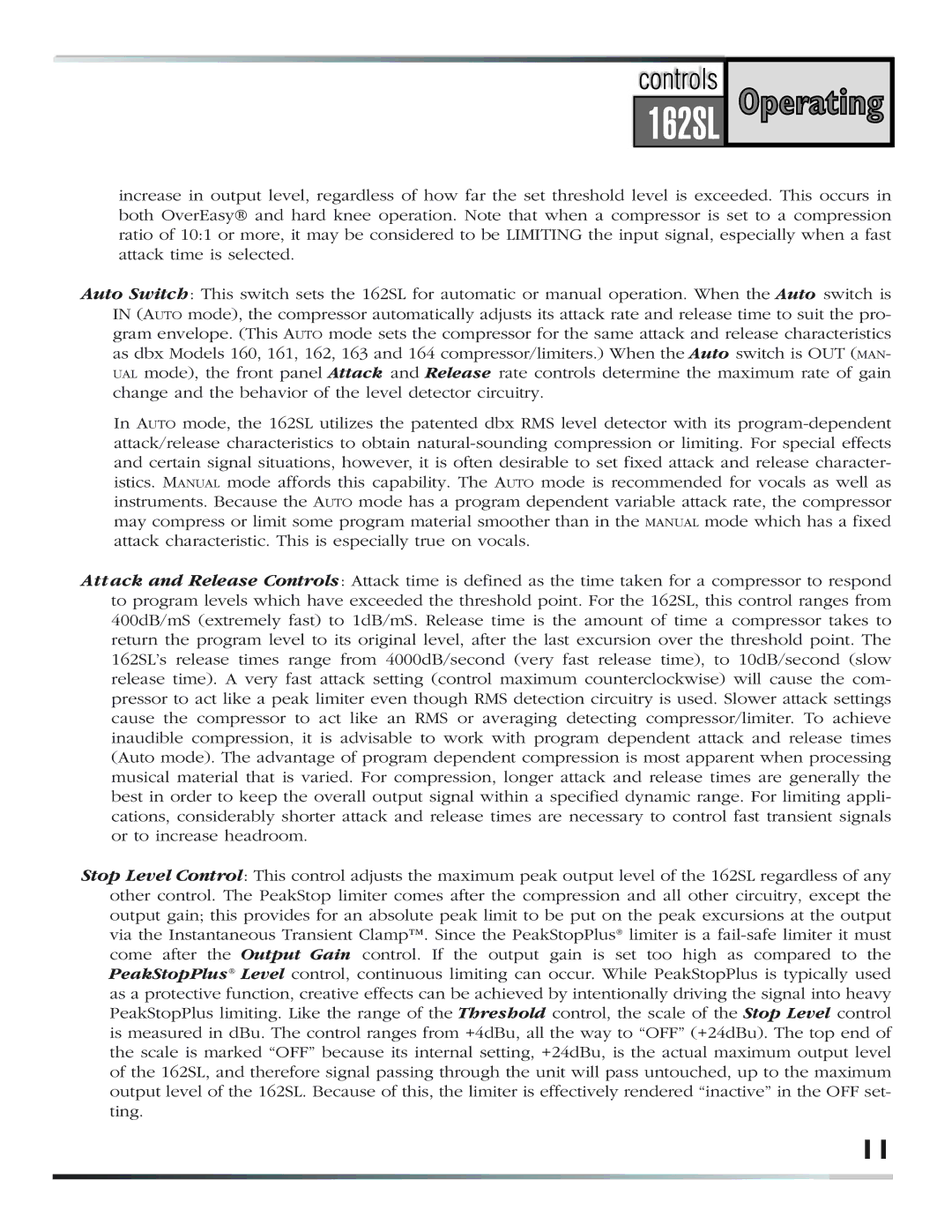 dbx Pro 162SL user manual 