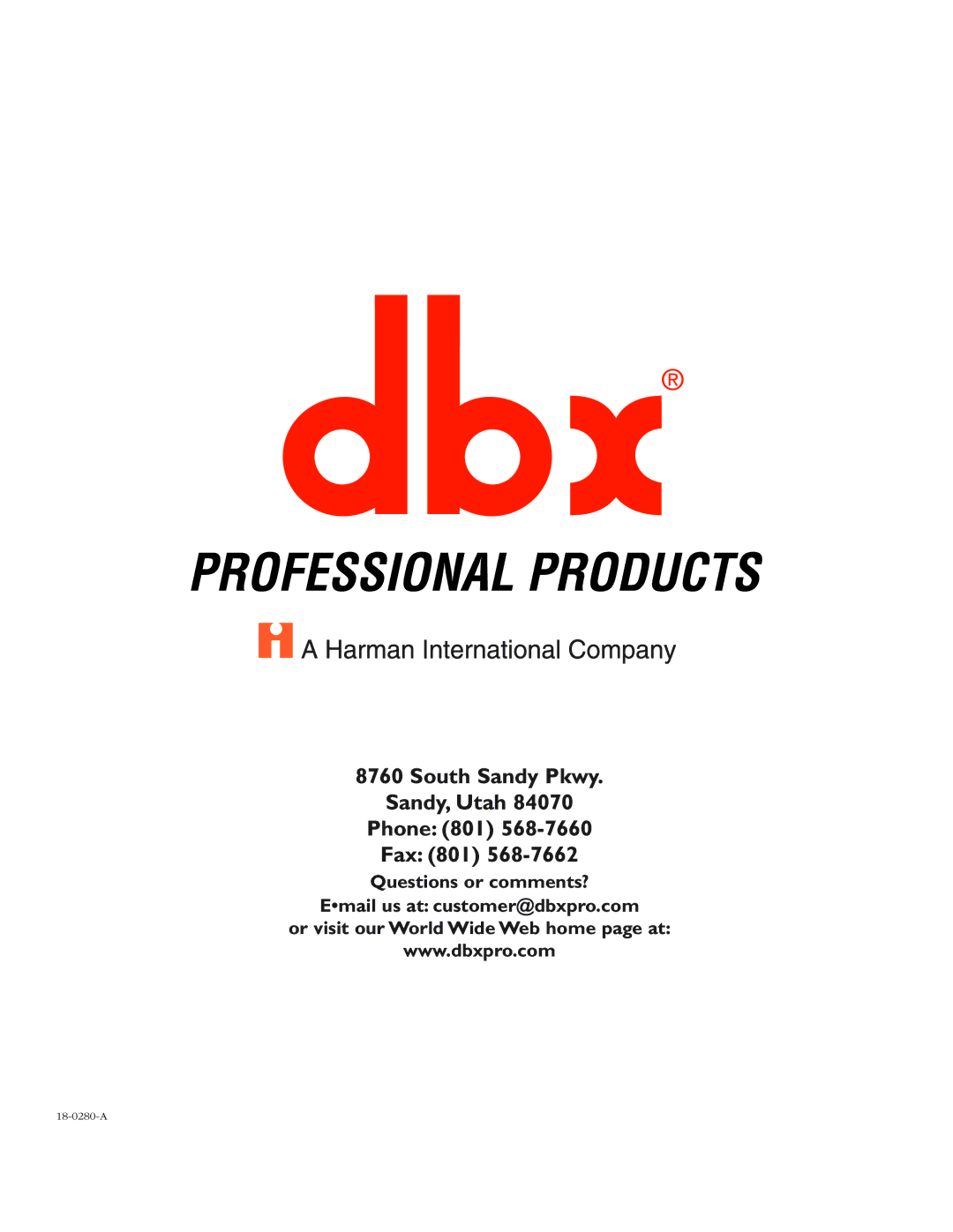 dbx Pro 162SL user manual South Sandy Pkwy Sandy, Utah Phone 801 Fax 801 