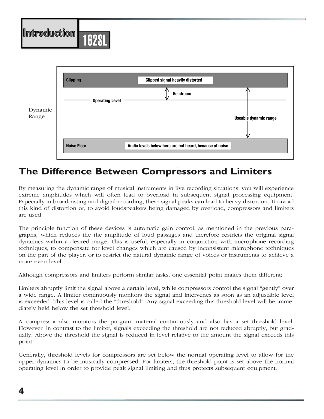 dbx Pro 162SL user manual Difference Between Compressors and Limiters 