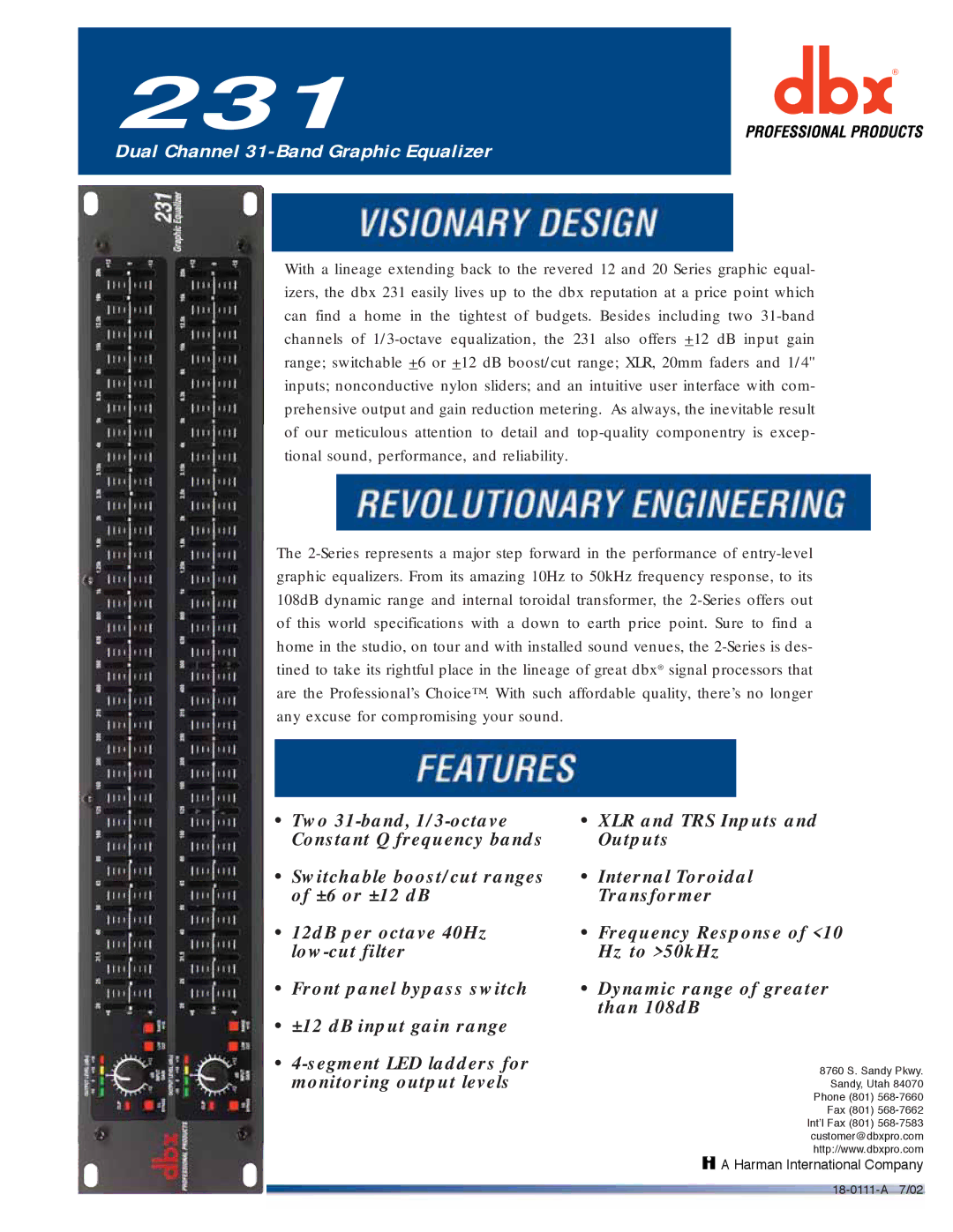 dbx Pro 231 specifications 