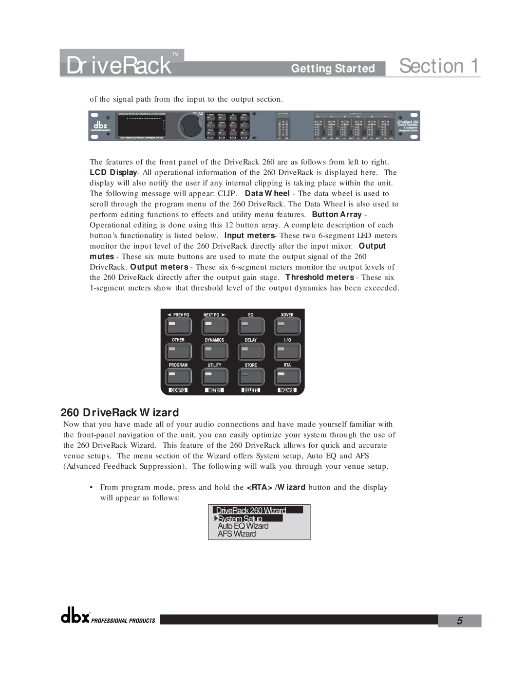 dbx Pro 260 user manual DriveRack 