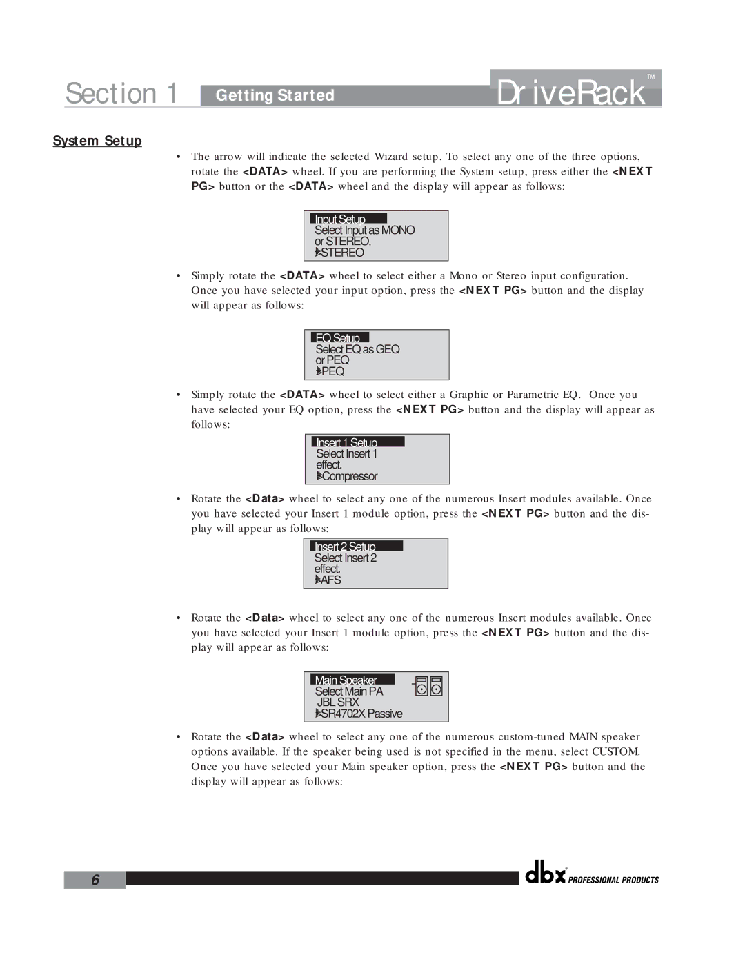 dbx Pro 260 user manual System Setup, Stereo 