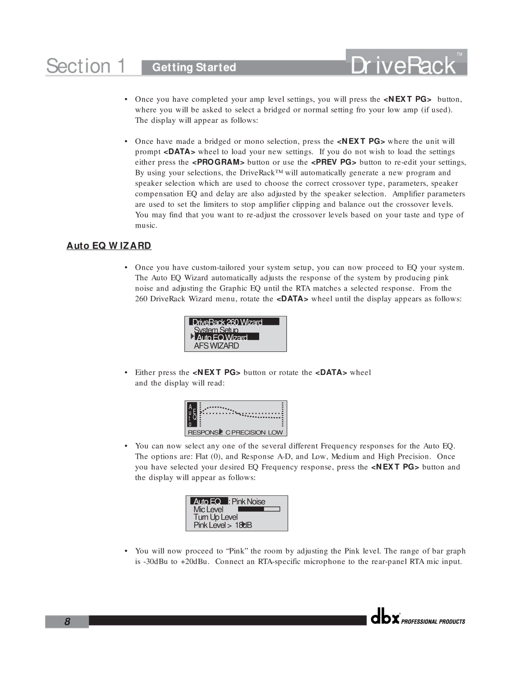 dbx Pro 260 user manual Auto EQ Wizard, AFS Wizard 