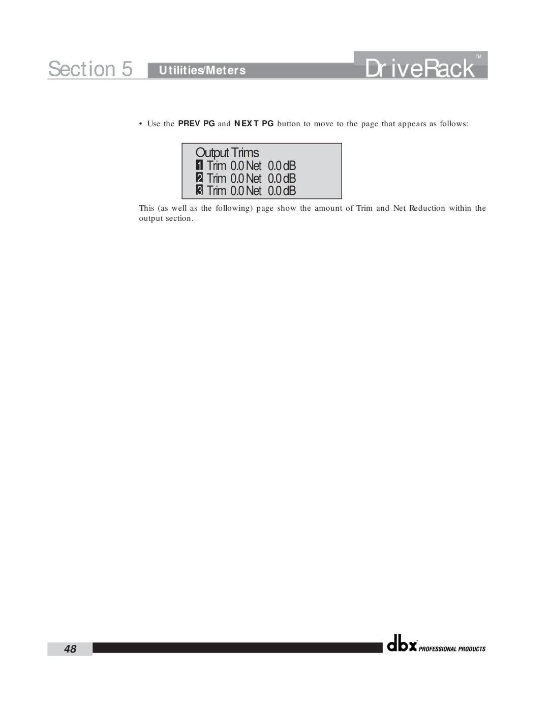 dbx Pro 260 user manual Output Trims Net 