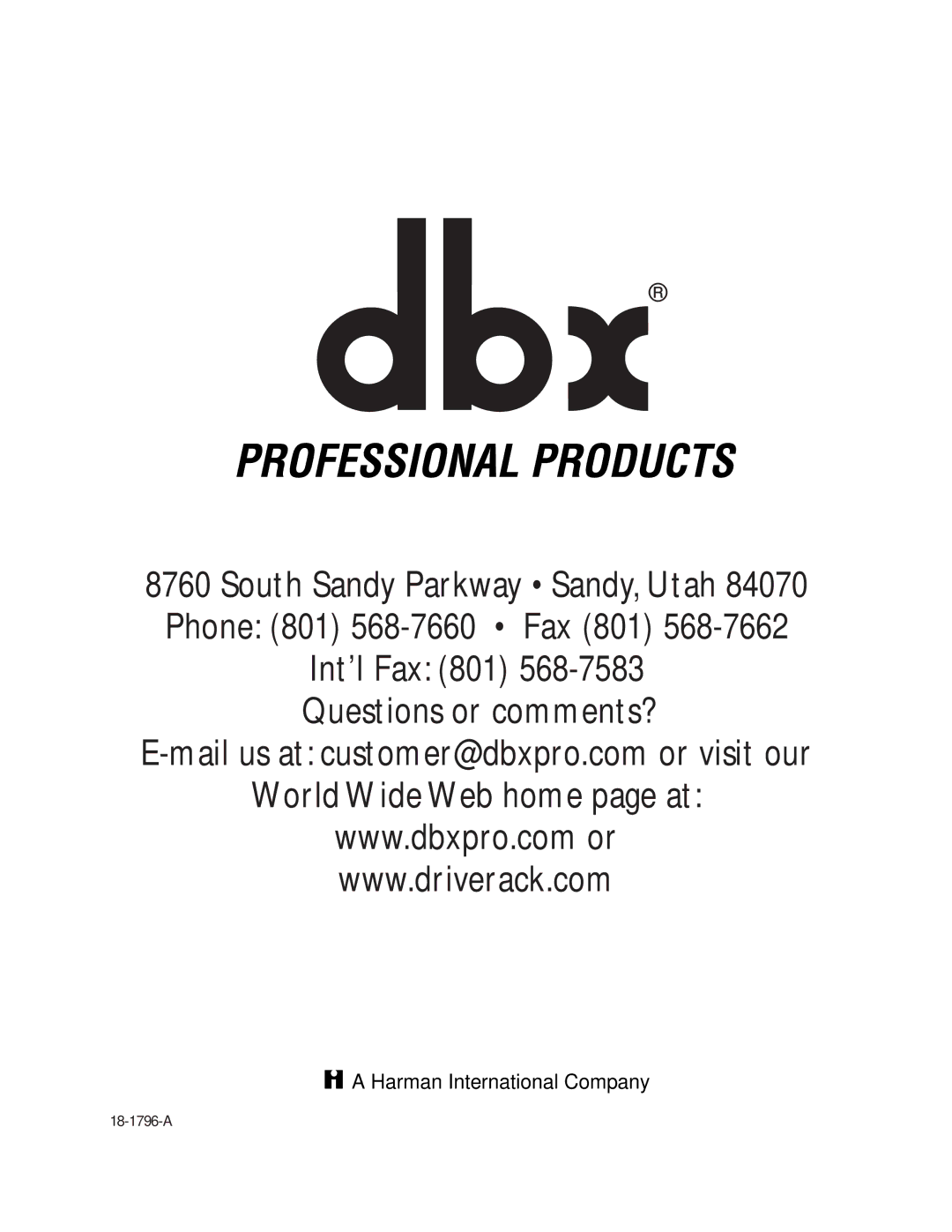 dbx Pro 260 user manual Harman International Company 