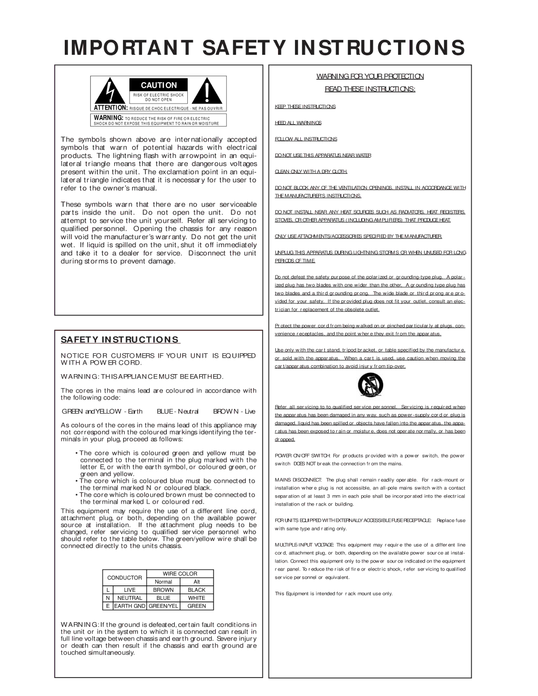 dbx Pro 266XL manuel dutilisation Important Safety Instructions 