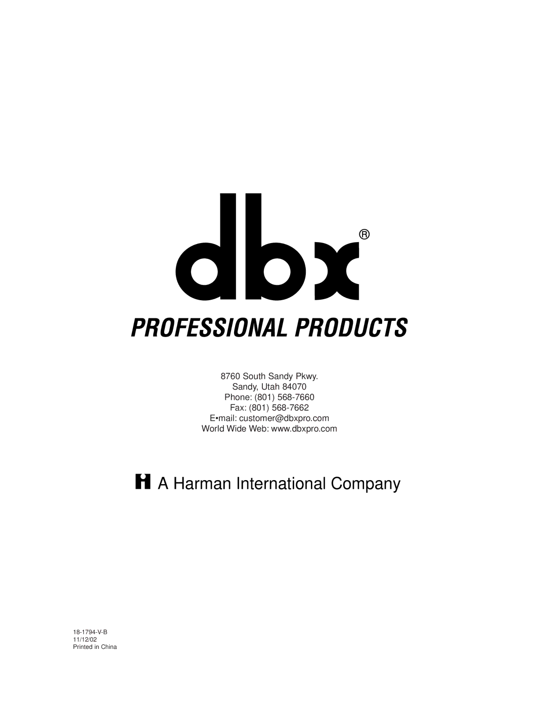 dbx Pro 266XL manuel dutilisation Harman International Company 