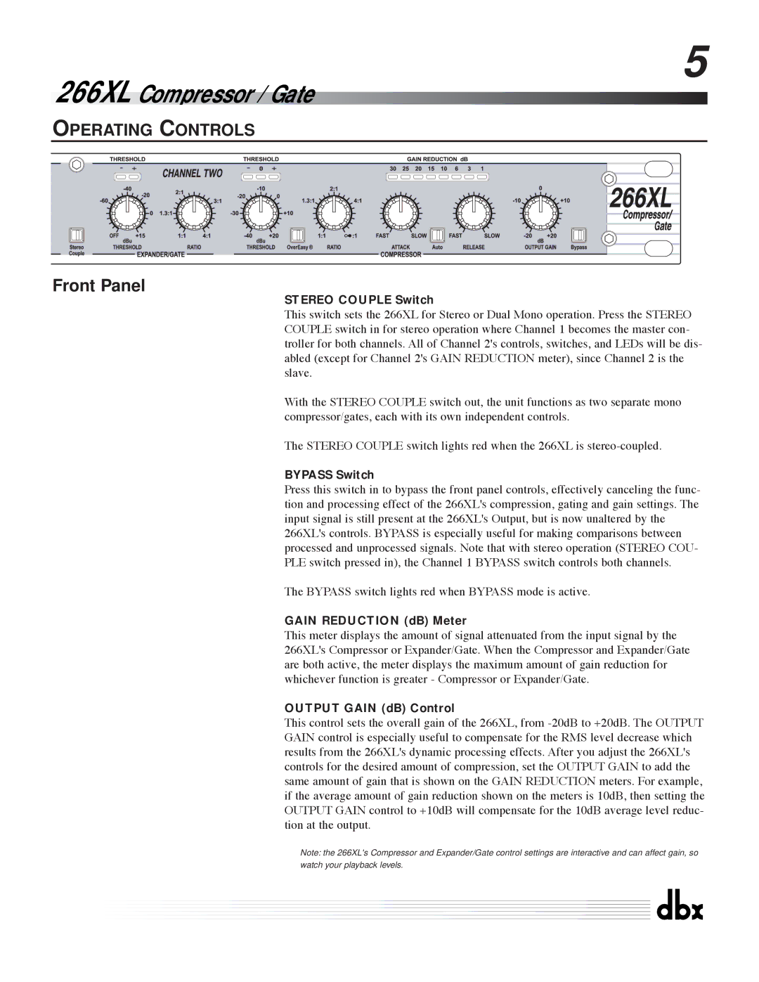 dbx Pro 266XL manuel dutilisation Operating Controls, Front Panel 