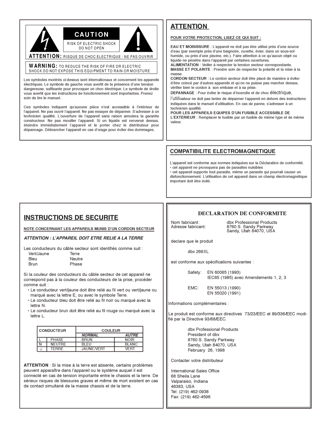 dbx Pro 266XL manuel dutilisation Instructions DE Securite 