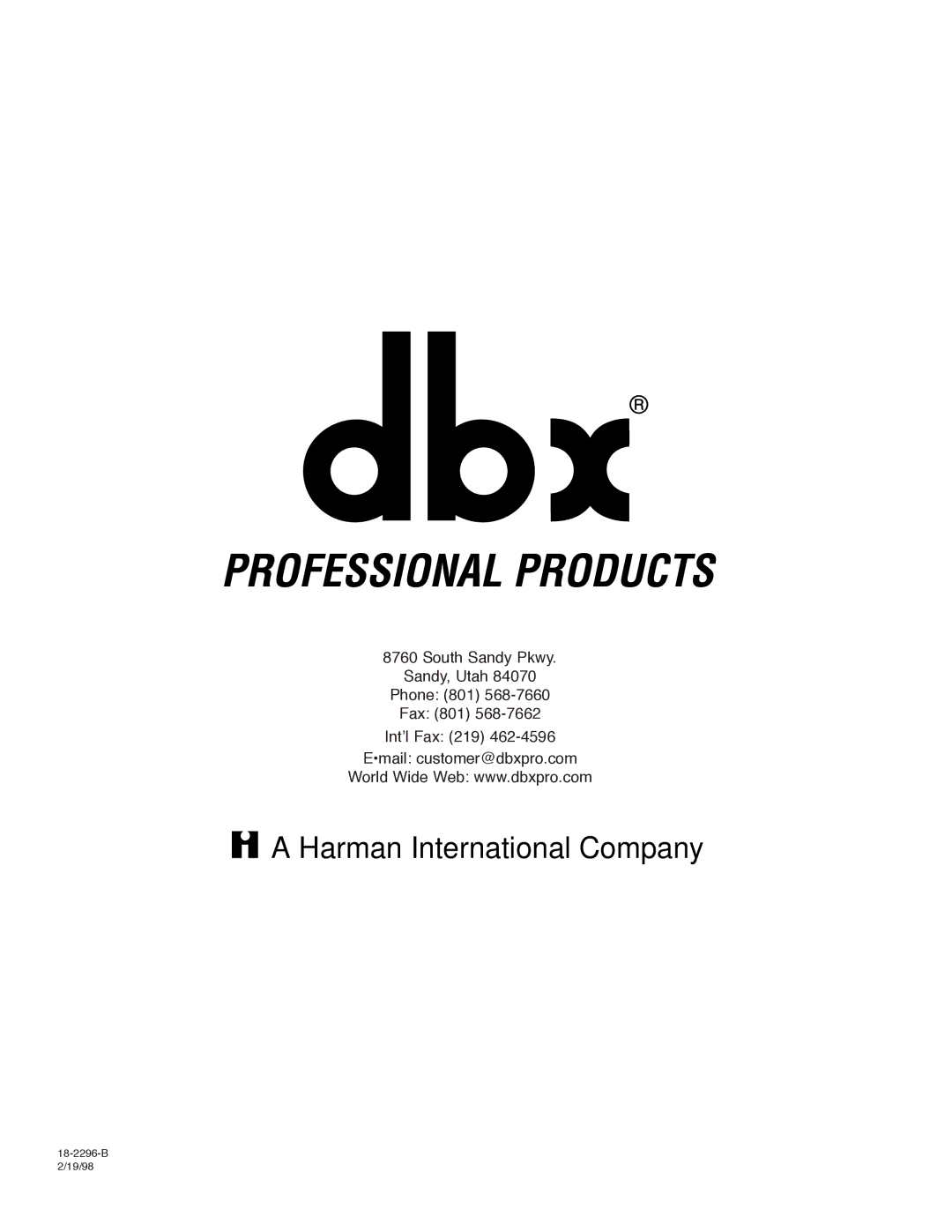 dbx Pro 266XL manuel dutilisation Harman International Company 