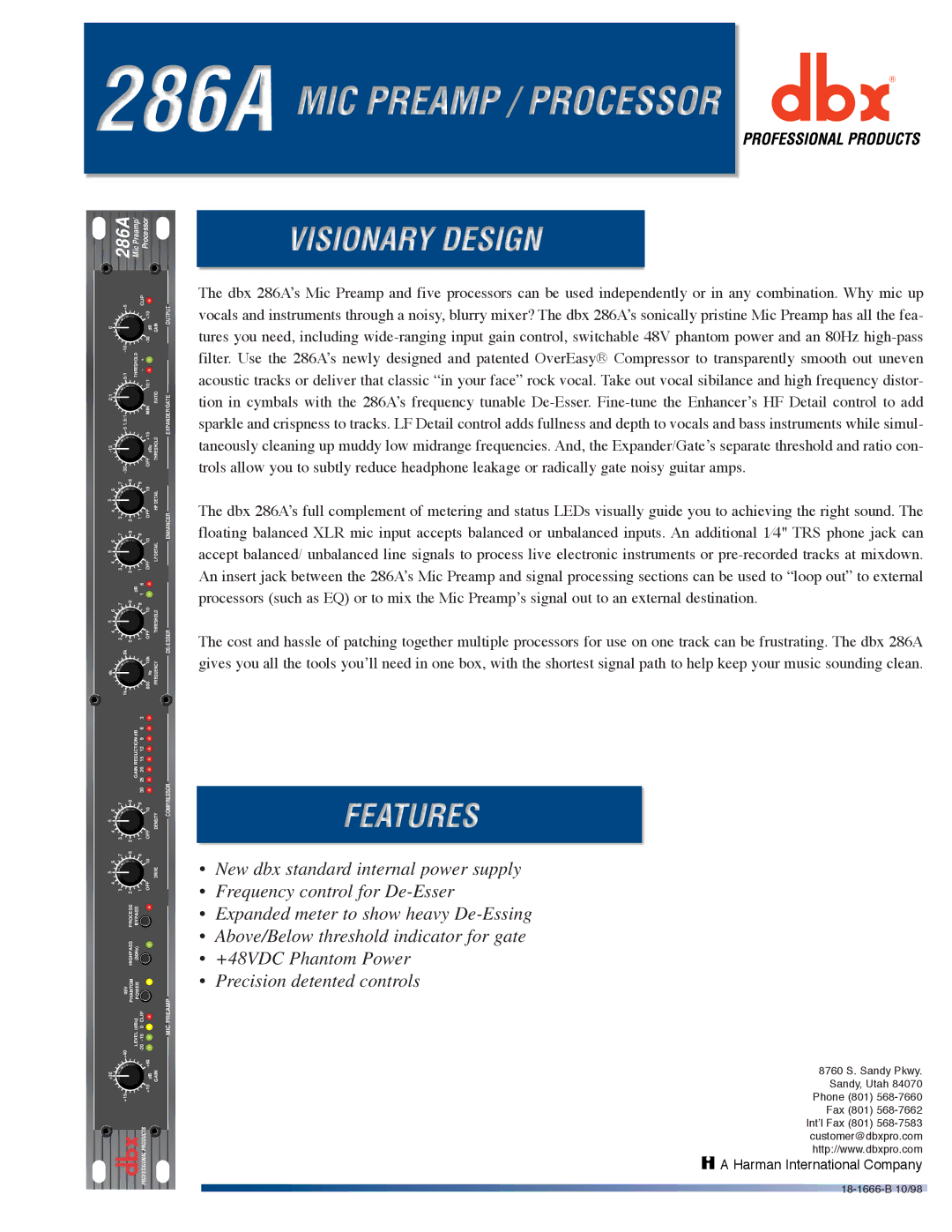 dbx Pro 286A manual Harman International Company 