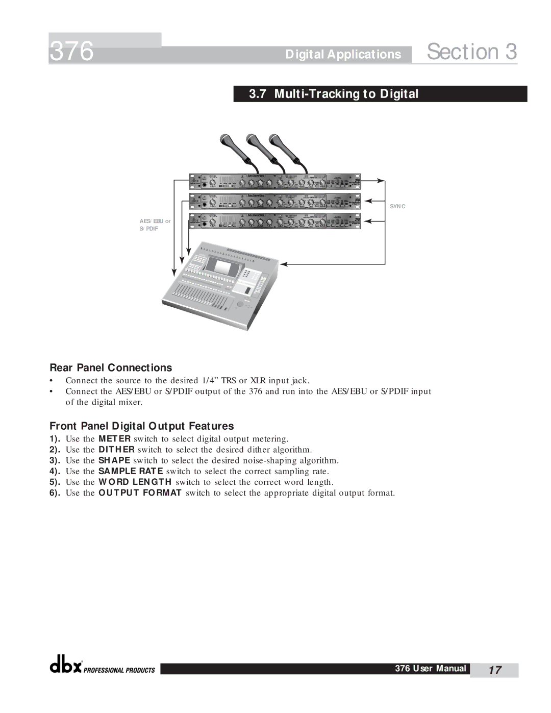 dbx Pro 376 user manual Multi-Tracking to Digital 