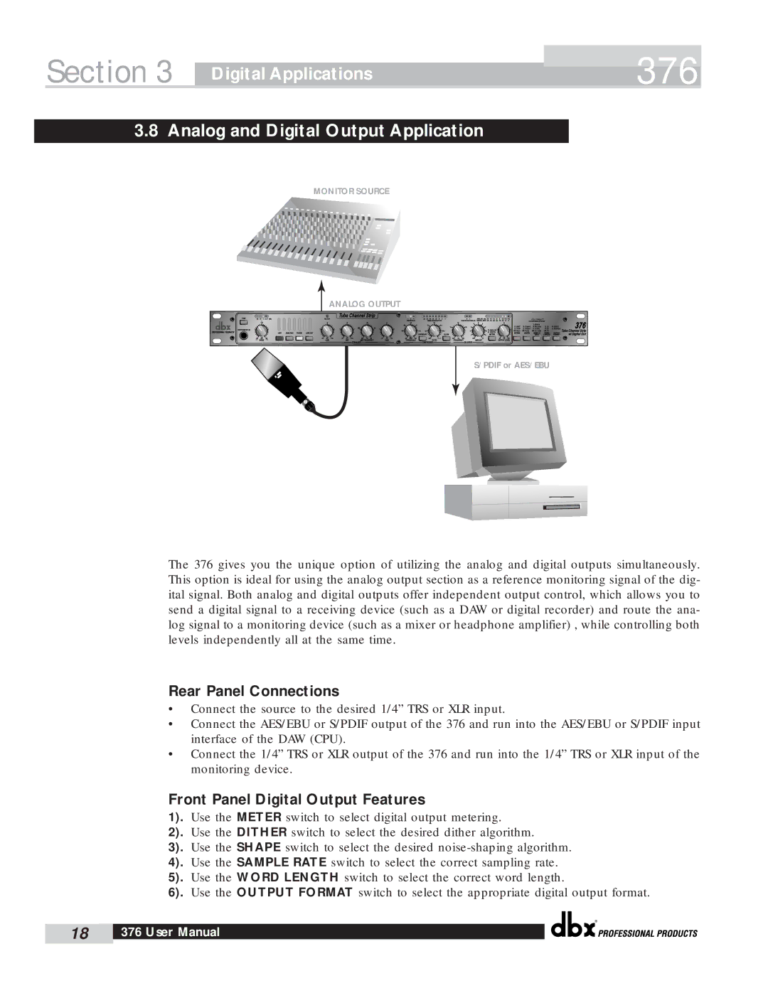 dbx Pro 376 user manual Digital Applications Analog and Digital Output Application 