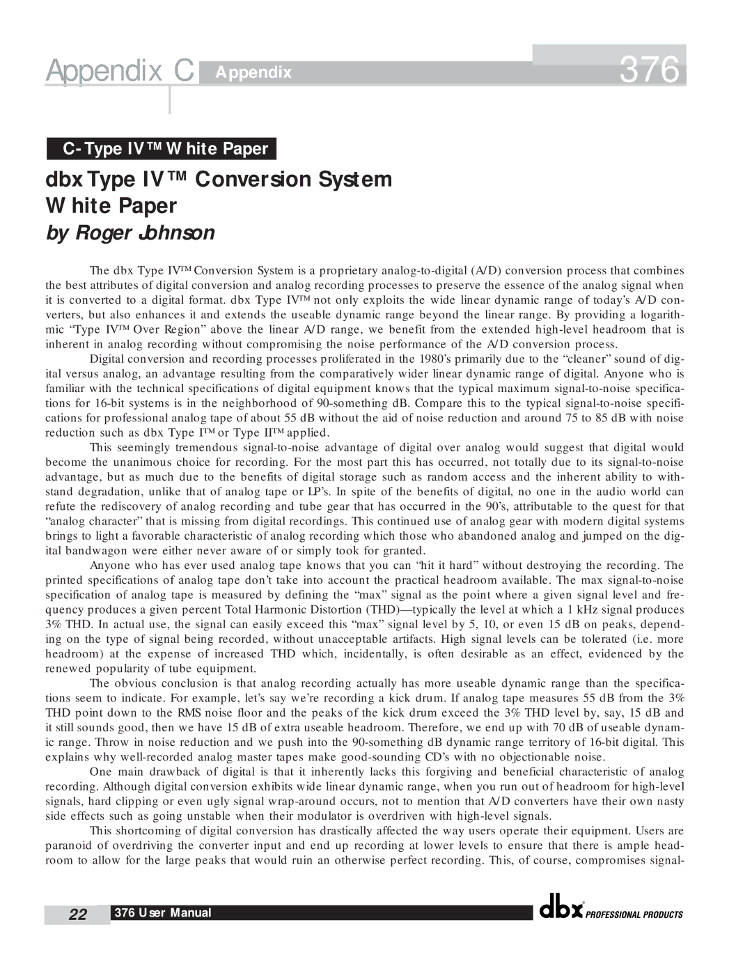 dbx Pro 376 user manual By Roger Johnson, Type IV White Paper 